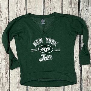 New York Jets Green V-Neck Women's NFL Football Pullover Jumper Sweatshirt